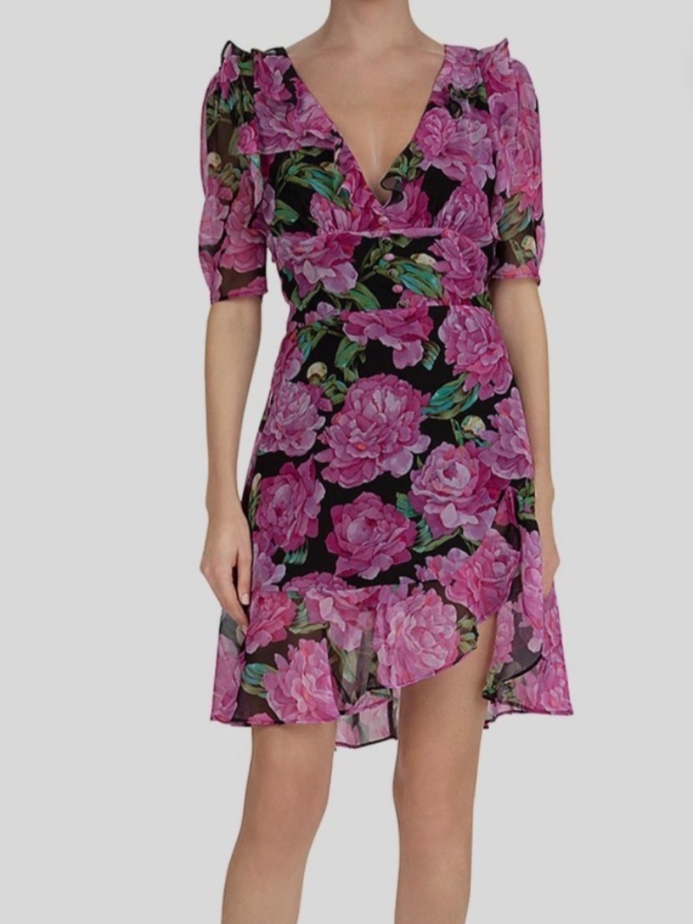 The Kooples Winter Peonies Floral Print Ruffle Mini Dress - Size 2 (US S)